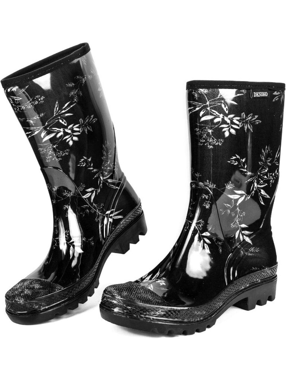 Women's Leaves Wide Calf Waterproof Rubber Garden Cushioned Insole Rain Boots